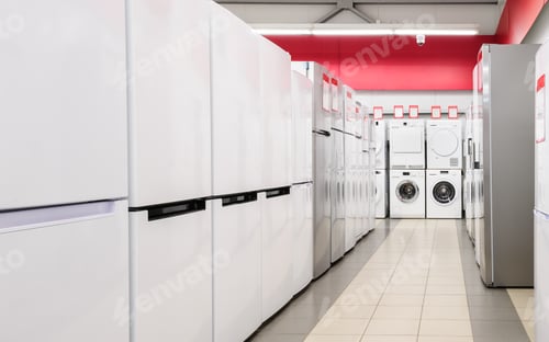 Preview: refrigerators and washing mashines in appliance store