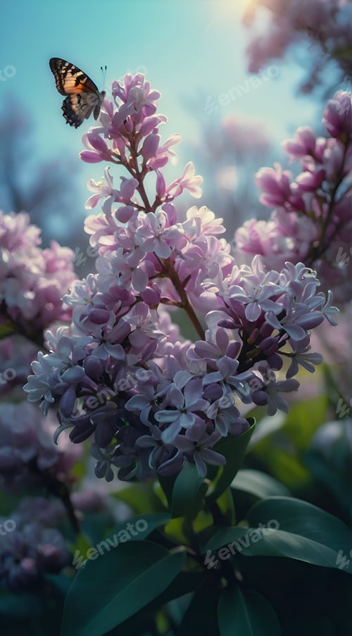 Preview: some pretty flowers with a butterfly sitting on one end and the other in the background