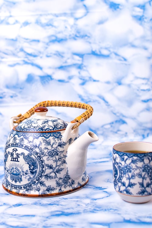 Preview: Teapot and cup of china blue chinese porcelain tea.