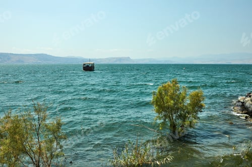 Preview: View of the Sea of Galilee from the east side on a summer sunny day, July