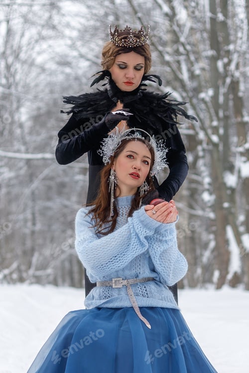 Preview: Women in Crowns Posing in Winter Forest