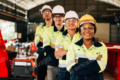 Preview: Group of confident engineers workers smiling