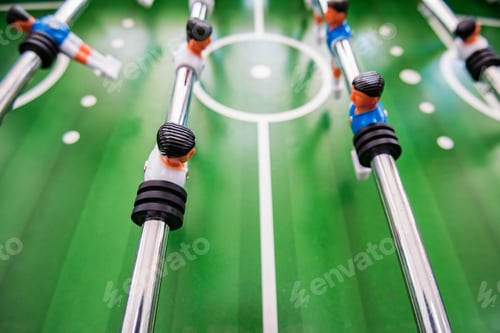 Preview: Close up plastic table football game at entertainment center