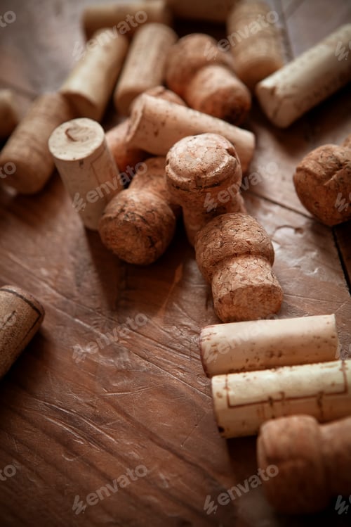 Preview: Wine corks on wooden background