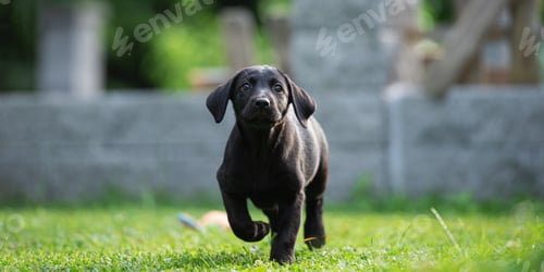 Preview: Cute black rabrador puppy runing in the grass