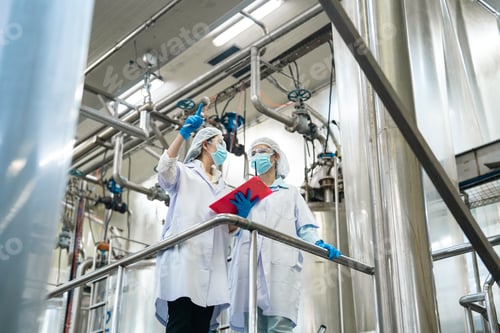 Preview: Female engineer industrial plant safety mask stainless steel inspection teamwork scene female