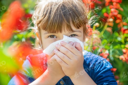 Preview: Seasonal allergy in a child. Coryza. Selective focus.