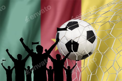 Preview: Silhouettes Of Soccer Fans With Flag Of Cameroon .Cheer Concept