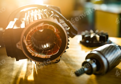 Preview: Close-up of iron industrial motor lies on a table