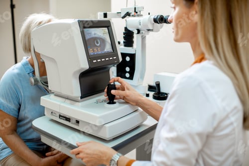 Preview: Ophthalmologist examining eyes with digital microscope