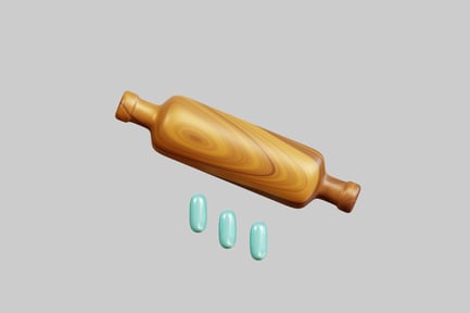 Preview: Wooden rolling pin with scattered blue pills