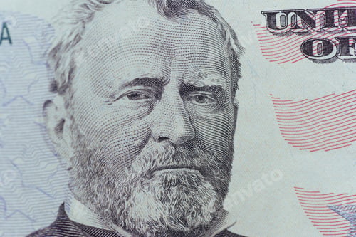 Preview: Ulysses Grant on the US fifty person or 50 bill macro closeup