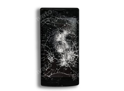 Preview: A broken smartphone isolated on a white background