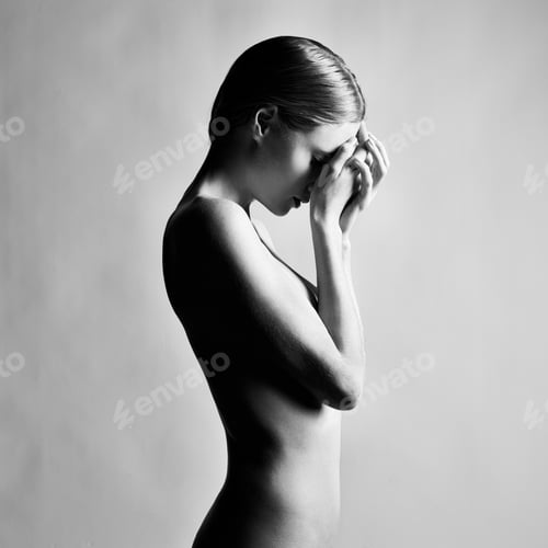 Preview: Fashion photo of beautiful nude woman. Black and white