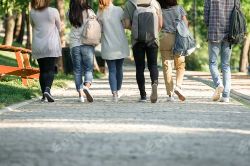 Preview: Back view cropped picture of multiethnic group