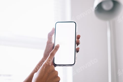 Preview: Touching Smartphone With Blank White Screen For Mockup