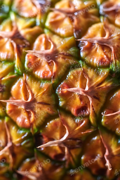Preview: Close up of pine apple brown skin texture. Macro of pine apple as a background
