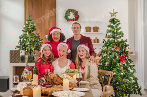 Visualização: Os netos deram um presente à avó enquanto lhe davam um beijo na véspera de Natal