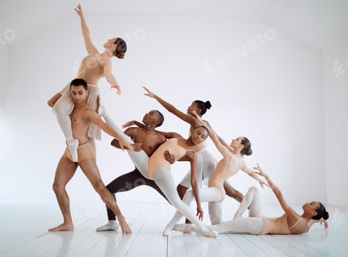 Preview: Shot of a group of ballet dancers practicing a routine in a dance studio