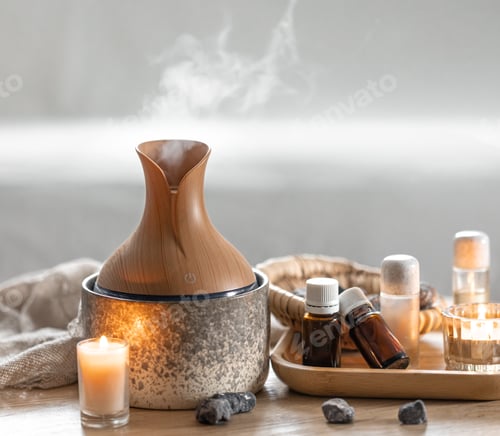 Preview: Spa composition with air humidifier and aroma oils.