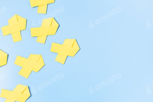 Preview: Yellow paper ribbons on a blue background.