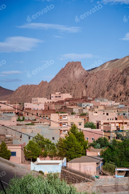 Preview: Nature, rocks, houses and mountains in Dades Gorge Morocco during sunset