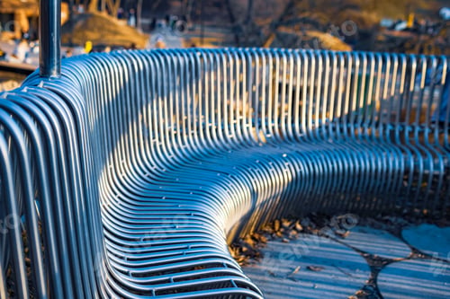 Preview: Close-up street bench metal pipes arranged parallel
