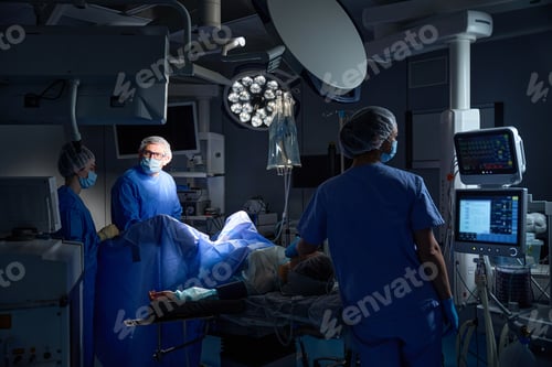 Preview: Surgeons medical team performing surgery in operation theater at hospital