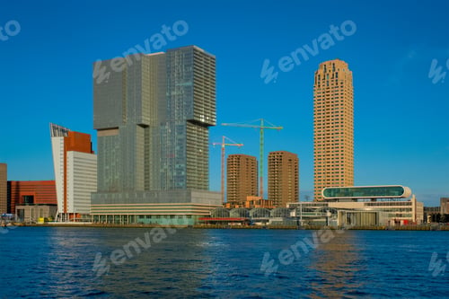 Preview: Rotterdam skyscrapers skyline view over of Nieuwe Maas river. Rotterdam