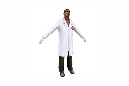 Preview: Lab-coated figure with outstretched arms