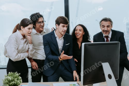 Preview: Successful entrepreneurs and business people group achieving goals, happy corporate team meeting