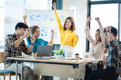 Preview: Excited entrepreneurs are successful and business people achieve goals.