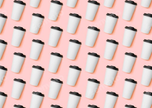 Preview: To-go drink. Pattern design with paper coffee cup on pink background