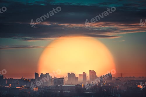 Preview: Aerial view of city sunset