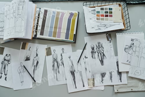 Preview: Sketches, sewing patterns and swatches
