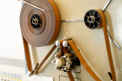 Preview: Sound recording on film. Bobbin reel on an old recorder. Retro tape recorder