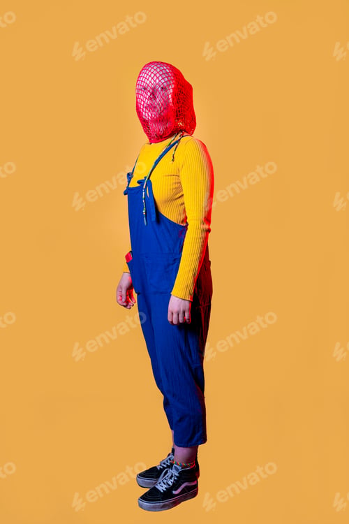 Preview: Studio shot portait of young woman wrapped on ecological bag