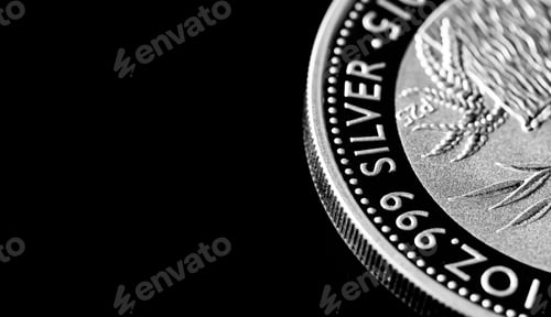 Preview: Close up of Silver Bullion Coin on a black mirror background