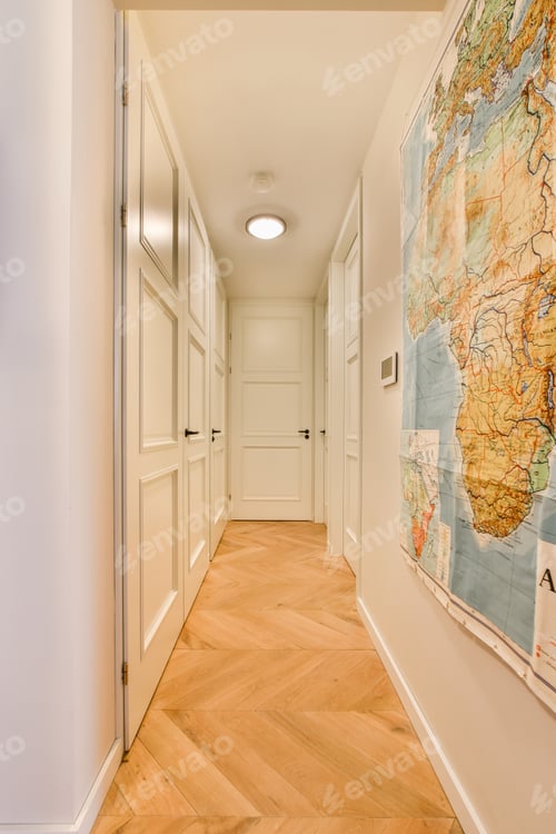Preview: a hallway with a map on the wall and a