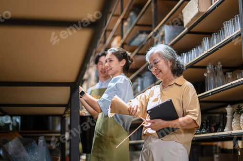 Preview: Mother, son and daughter are working at their DIY store.