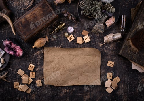 Preview: Esoteric magical background with runes.