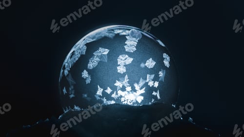 Preview: Frozen Bubble with Ice Crystals on Dark Background
