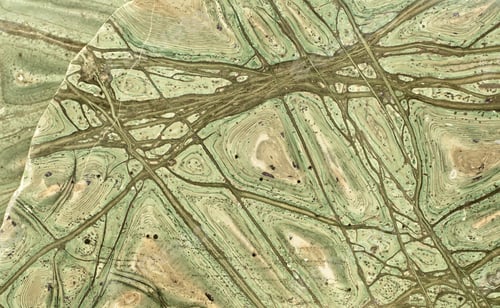 Preview: Beautiful decorative stone, natural green, brown and yellow stripes abstract pattern