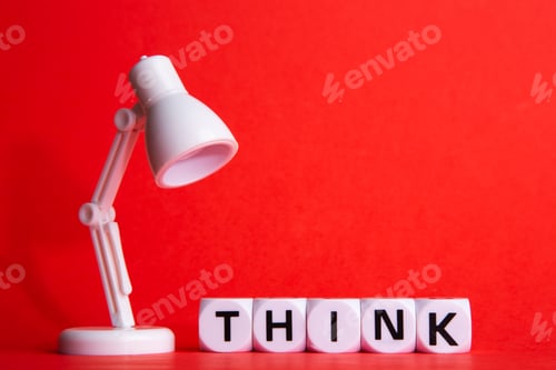 Preview: Desk lamp on red background with Idea Conceptual