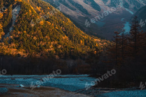 Preview: Nature mountain landscape panorama view with snow, travel in Japan forest peak scenic in winter