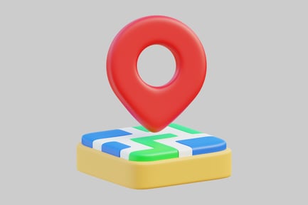 Map pointer above interlocking rectangular blocks