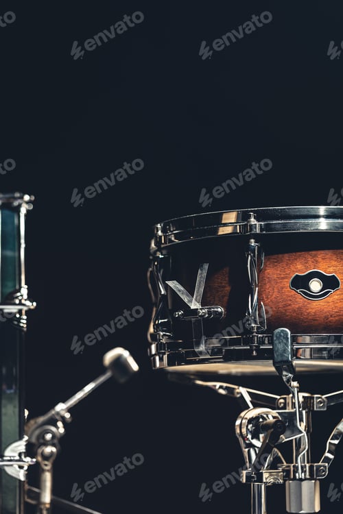 Preview: Close-up, snare drum on a dark background isolated.
