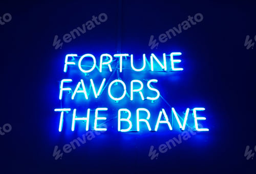 Preview: Fortune favors the brace quote neon blue sign