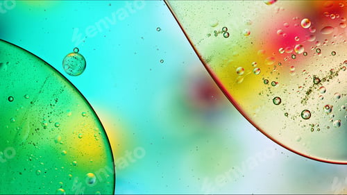 Preview: Abstract Colorful Food Oil Drops Bubbles and spheres Flowing on Water Surface