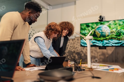 Preview: Diverse colleagues discussing renewable and alternative energy project